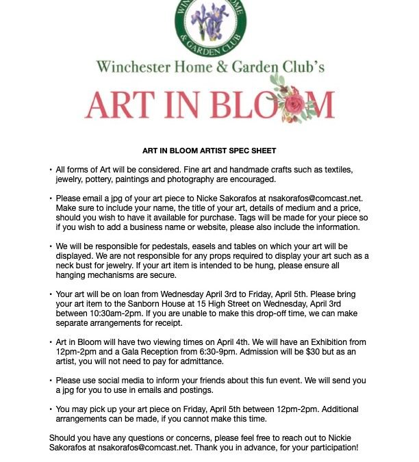 DIRECTIONS FOR WINCHESTER ART IN BLOOM
